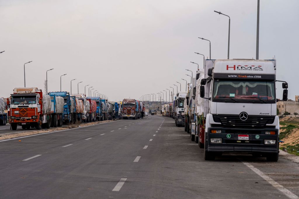 aid trucks waiting outside gaza